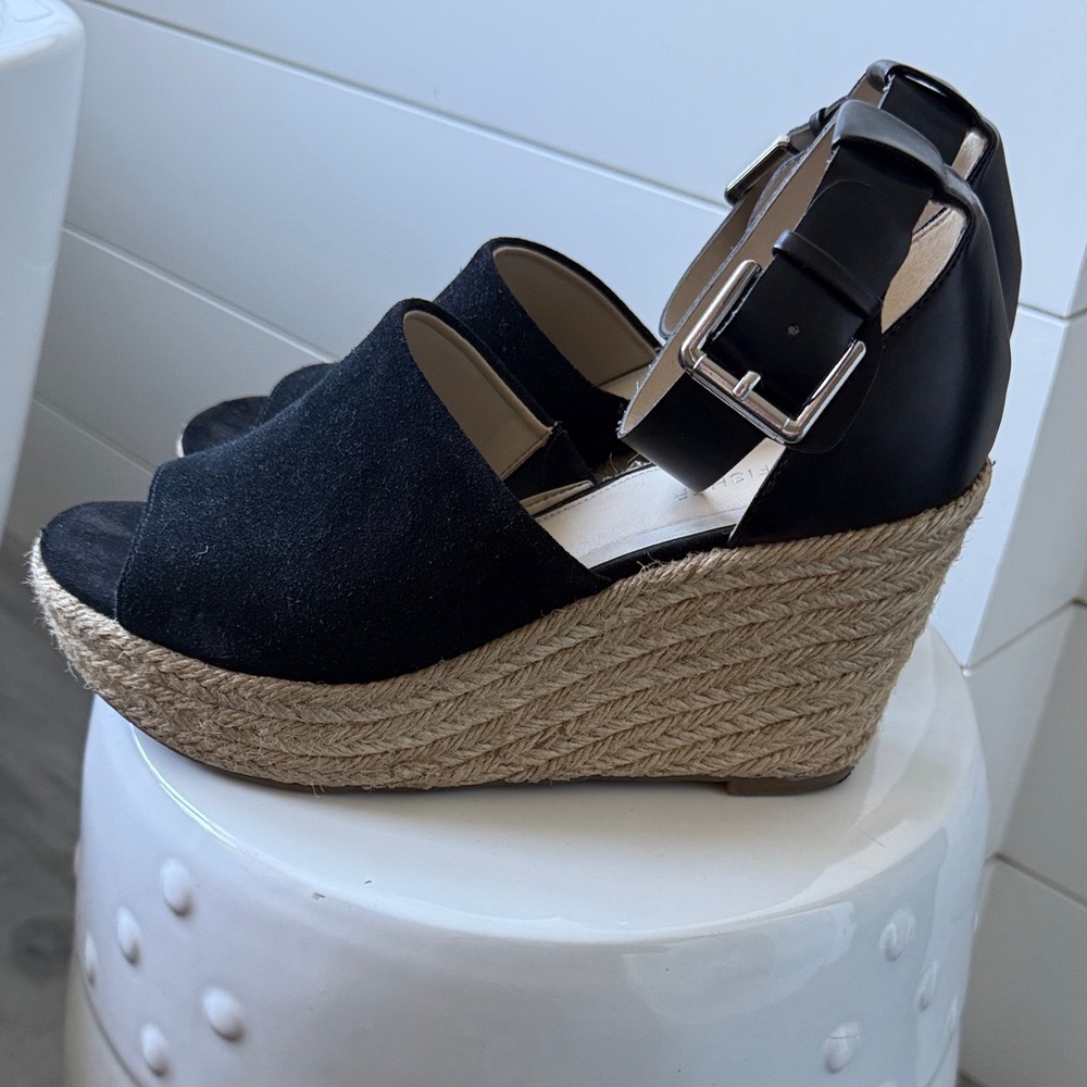 Marc Fisher Black Wedge Espadrille Sandals *like new